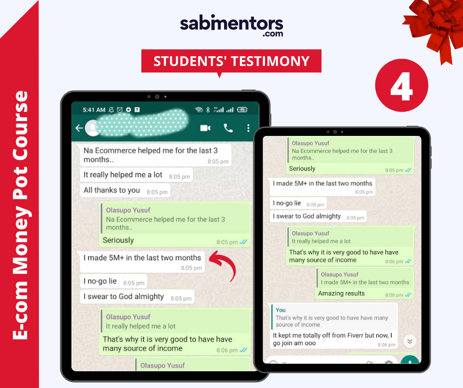 Ecom Money Pot Course testimony 4 - sabimentors